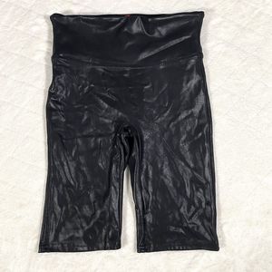 Spanx Faux Leather Bike Shorts Stretch High Waist Shaping Moto Black Sz XS